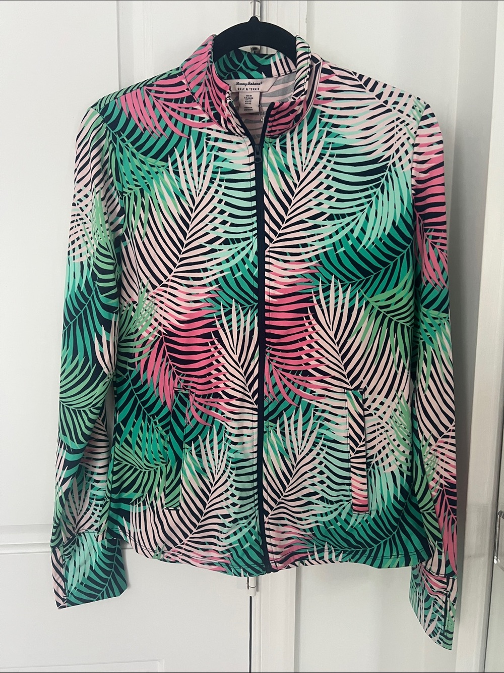 Tommy Bahama Pink & Green Palm-Print Zip Jacket golf and tennis NWT